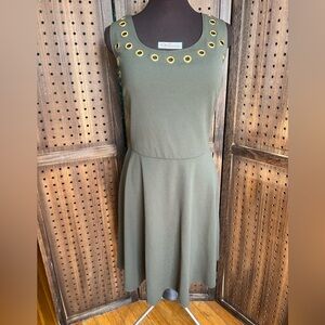 Olive Fit and Flare Dress with Gold Hardware